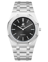 Beverly Hills Polo Club Men's Slim Analog Watch, Gun Black Dial  With Silver Metal Band, BP3825X.350